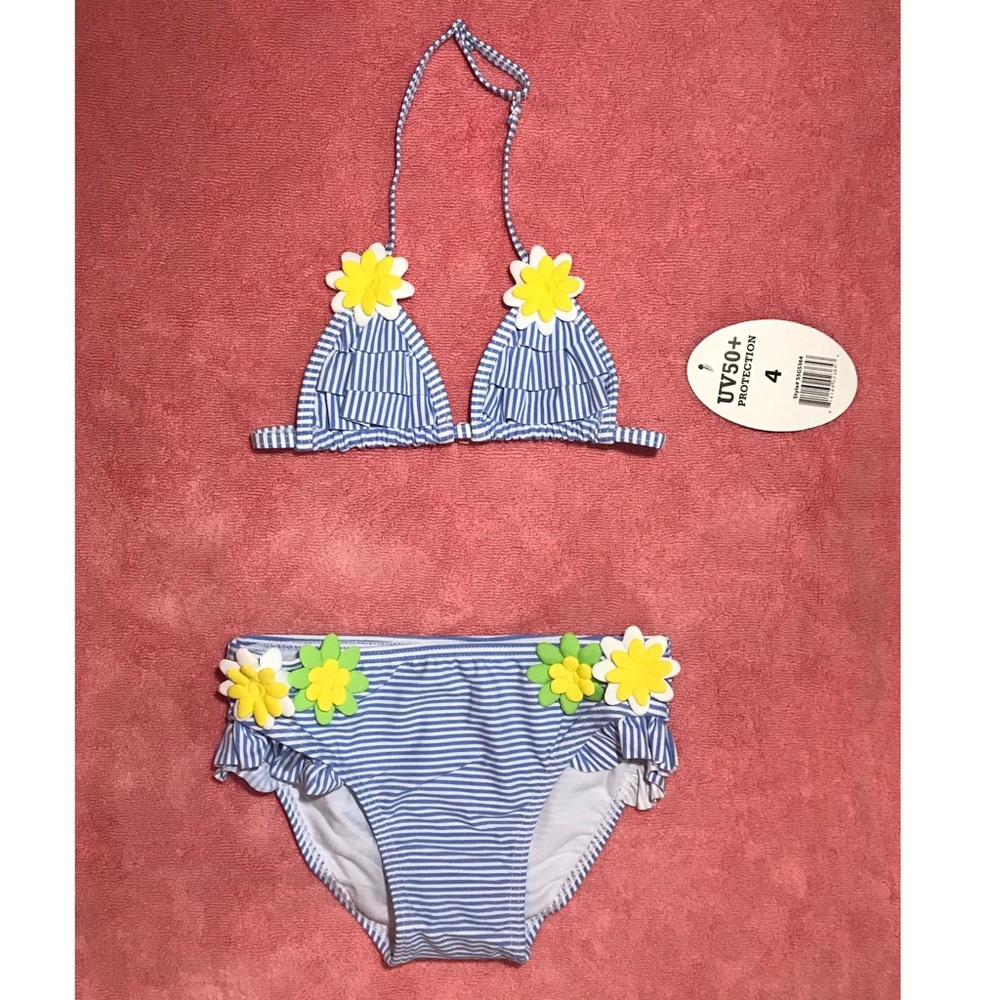Daisy 2 pc blue and white stripped bikini lil girl
