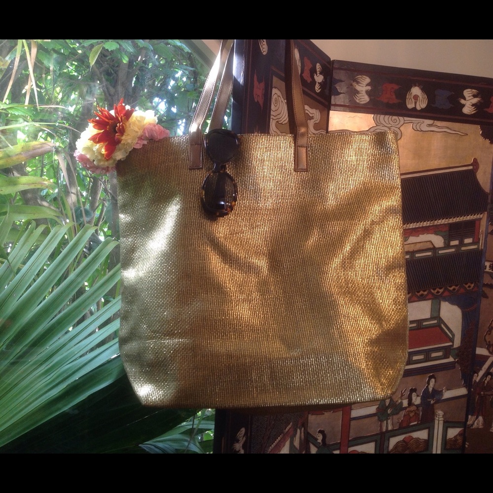 Large gold tote bag