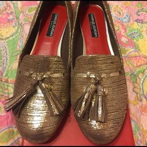 Charles jourdan gold loafer with tassels