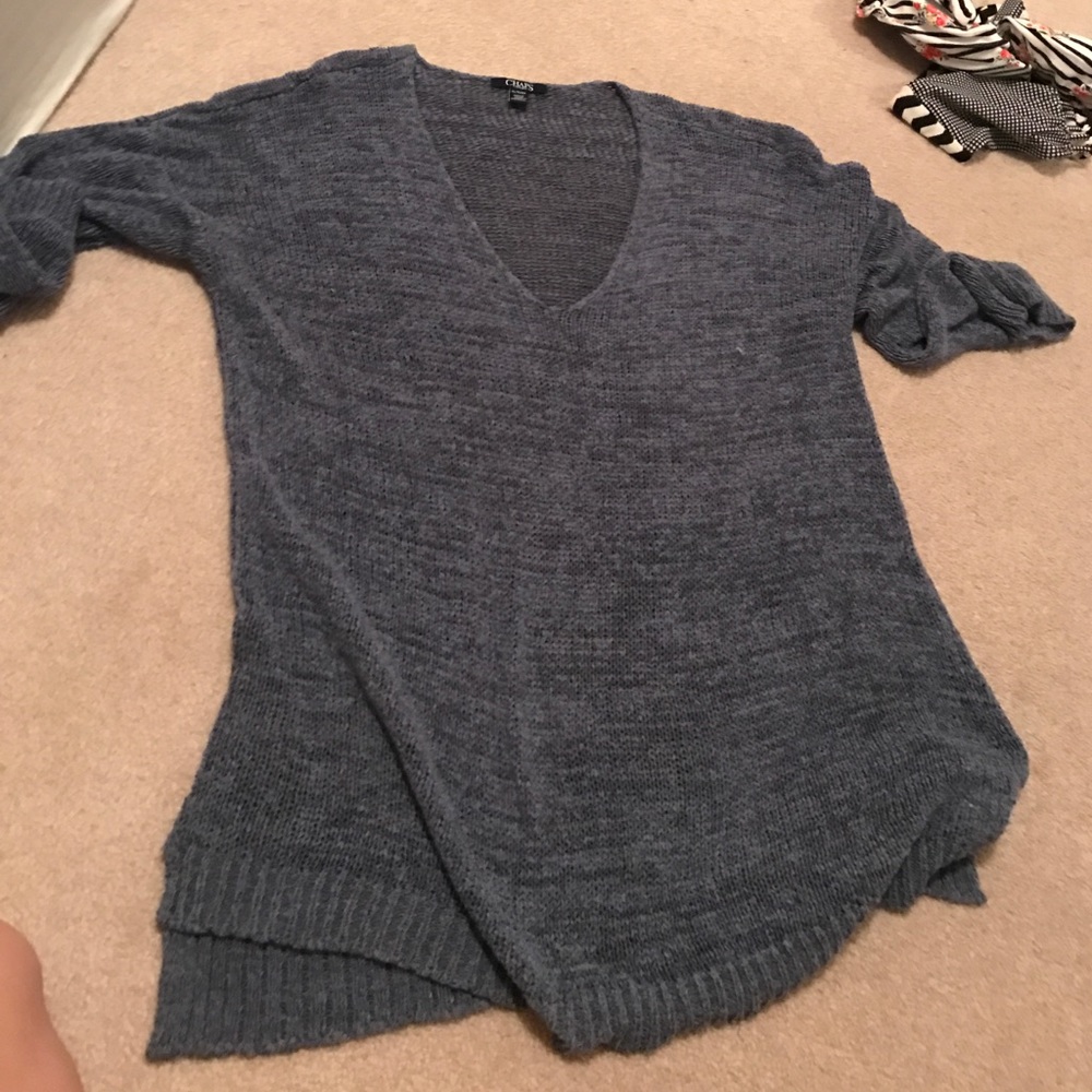 long blue knit sweater