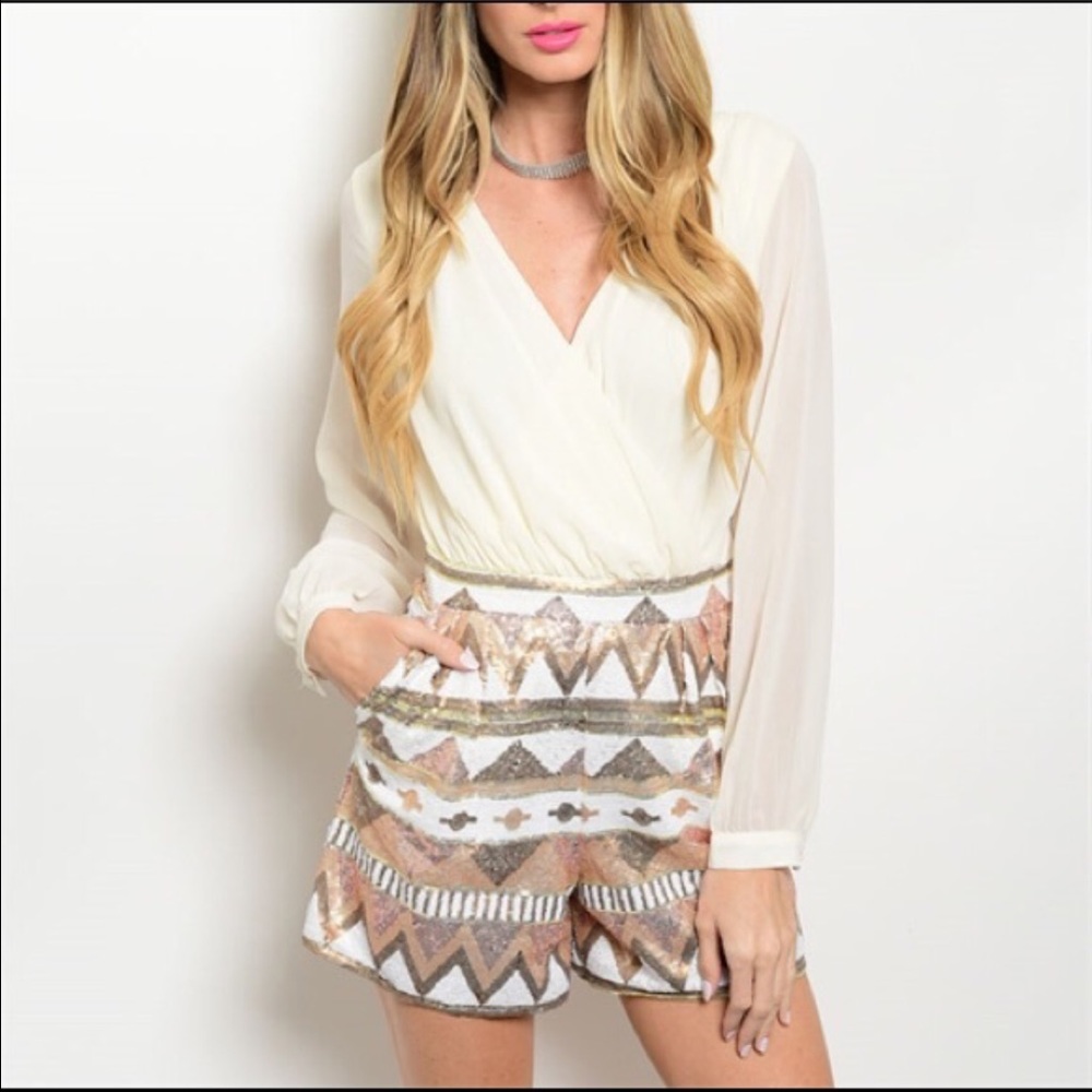 Brand new romper white w sequin bottom