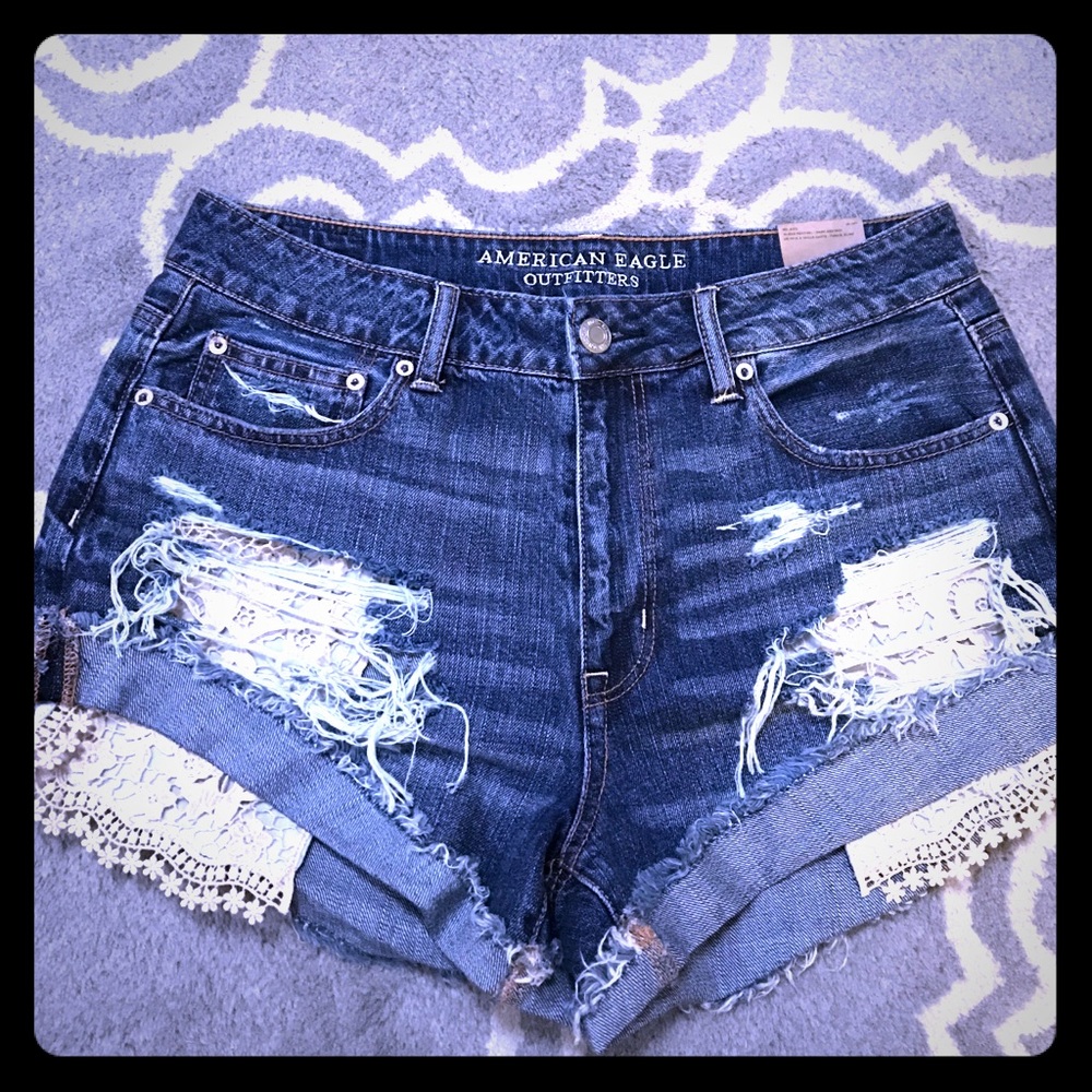 Lacy denim cut off shorts