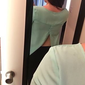 Teal, blue shirt with back slit and buttons