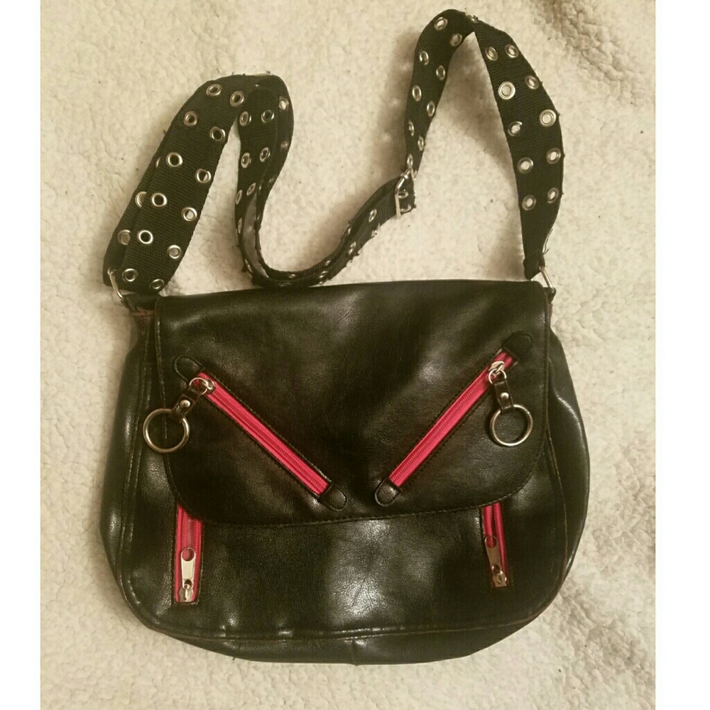 Black and Hot Pink Punk Faux Leather purse