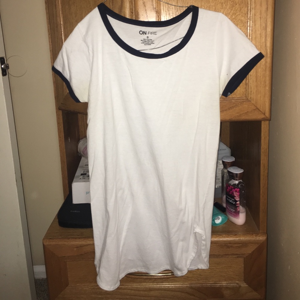 white shirt with blue trim