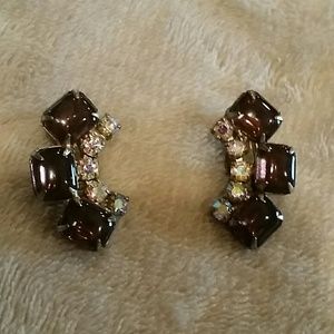 Vintage AB & Topaz Cabochons Clip Ons Vintage AB & Topaz Cabochons Clip Ons