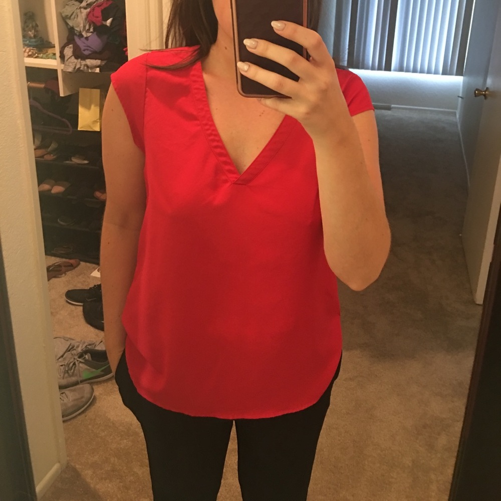 Red longer tank top