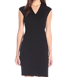 V Neck Rib Black Vince Dress