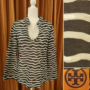 Tory Burch Navy Blue & White Cotton Tunic