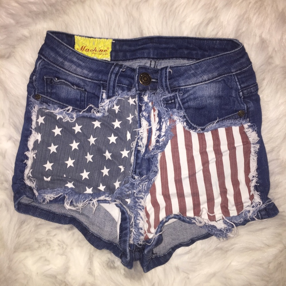 Denim American Flag High waisted shorts