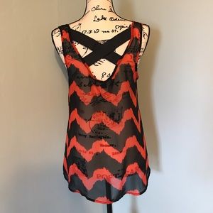 Chevron Print Chiffon Tank with Criss-Cross Back