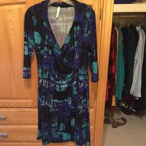 ModCloth Blue/Black/Turquoise Long Sleeve Dress