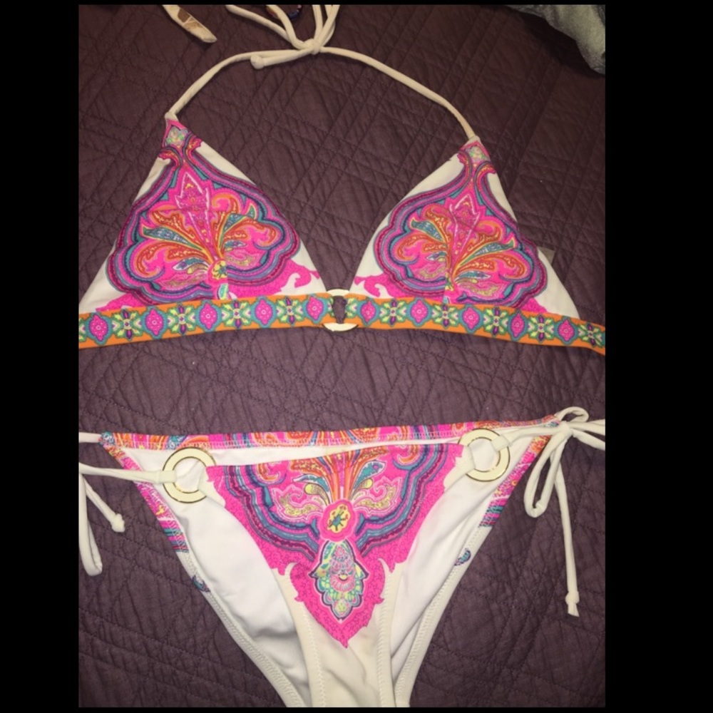 Victoria's Secret white&pink paisley print bikini