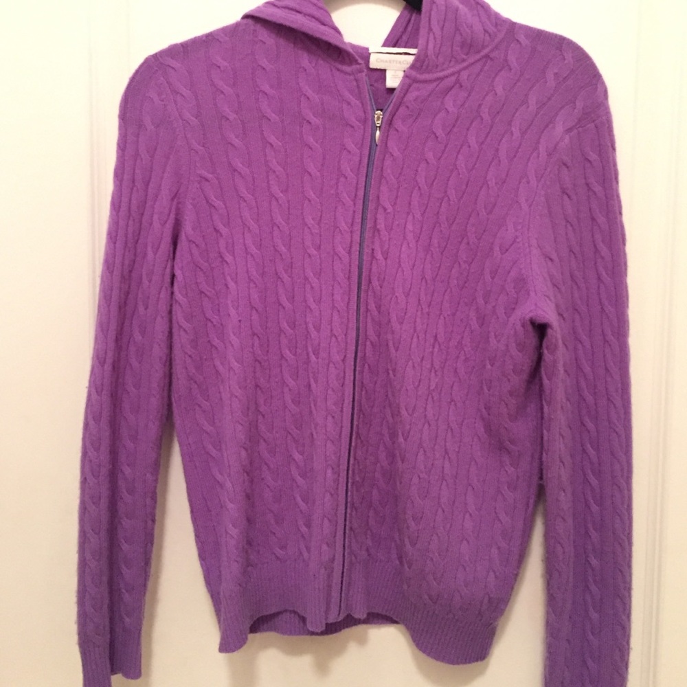 Charter Club Purple 100% Cashmere Hooded Jacket