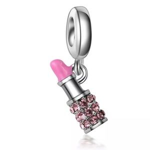 New Lipstick Pink Tibetan Silver Dangle Charm Bead