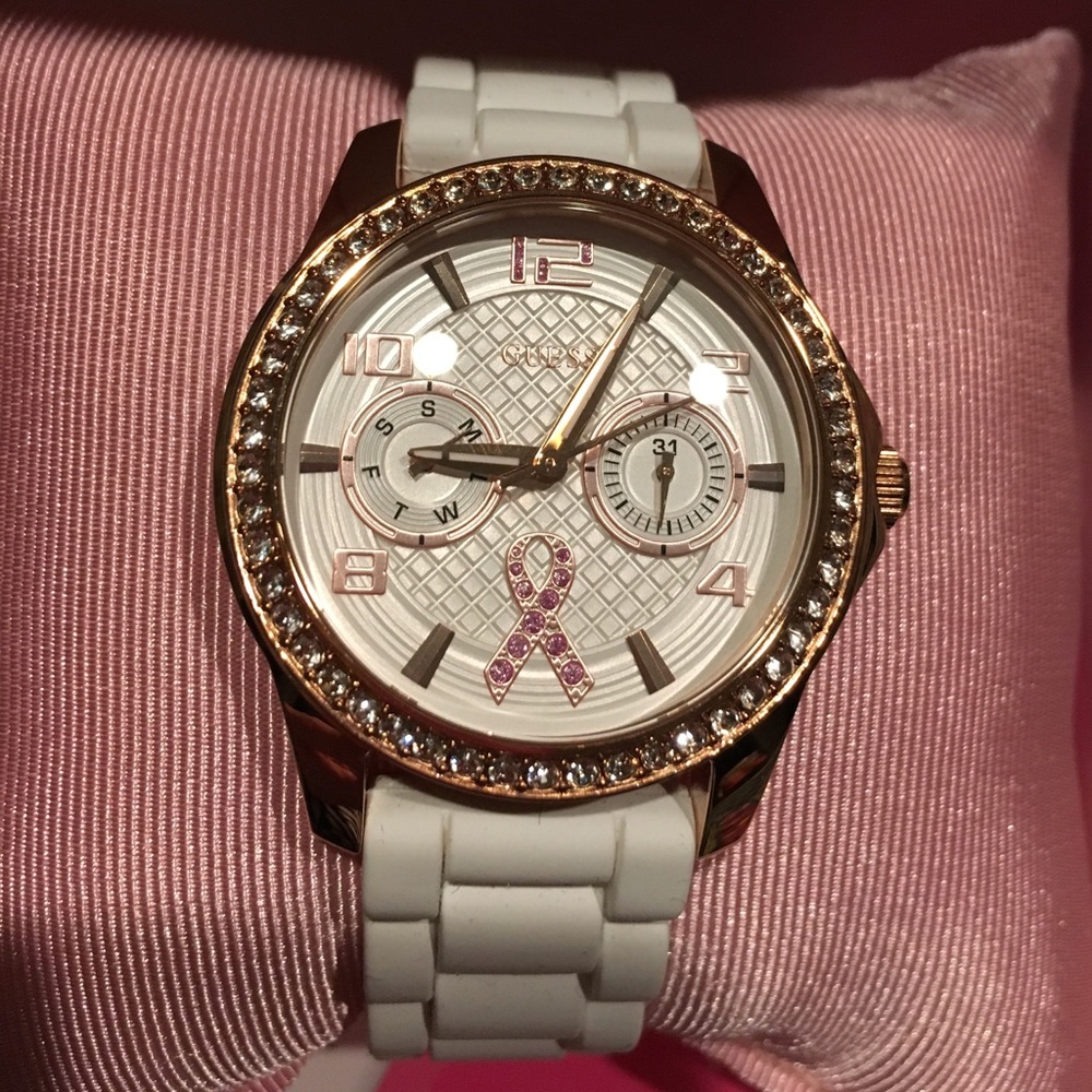 Guess water resistant watch with white band