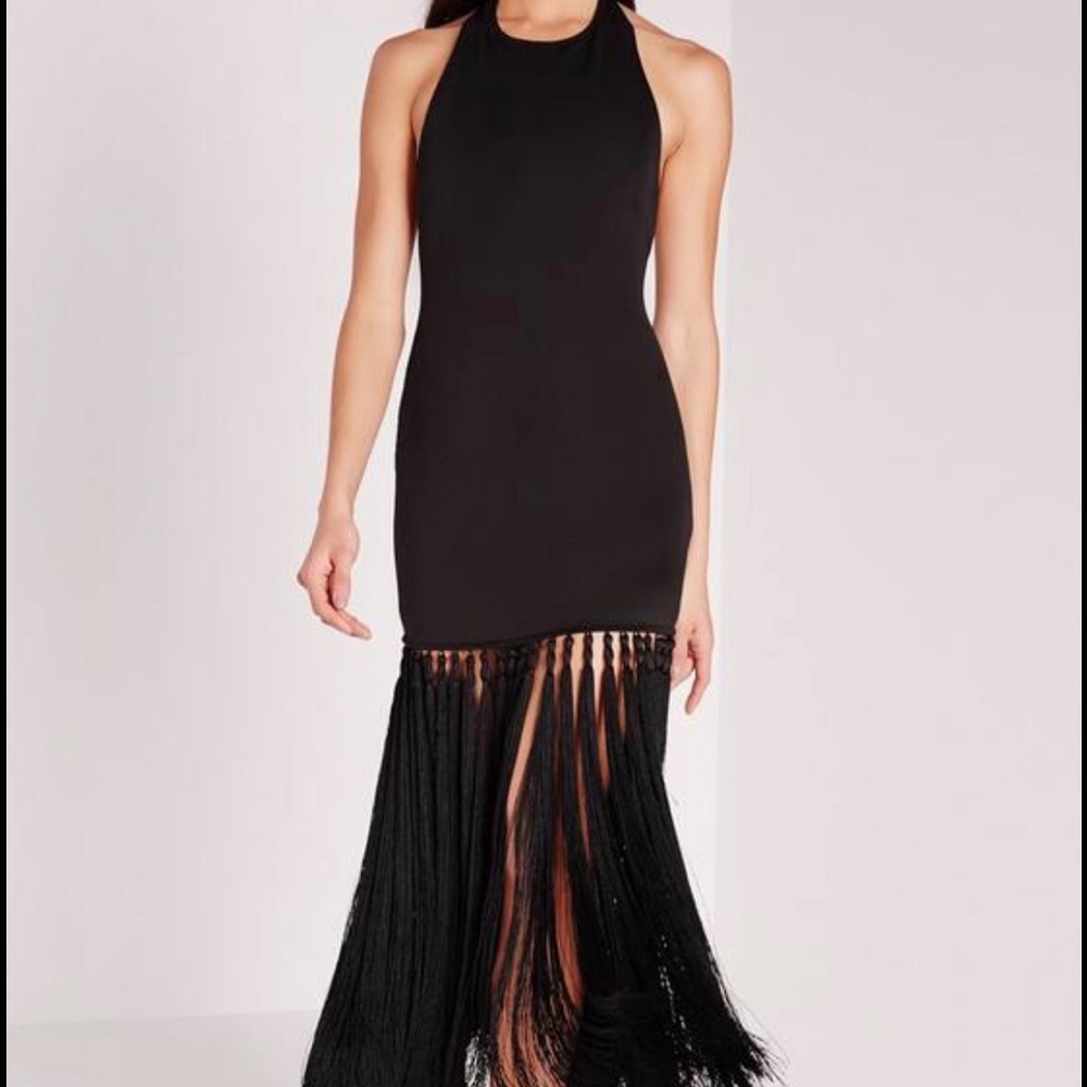 Square Neck Tassel Hem Bodycon Dress