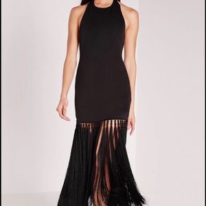 Square Neck Tassel Hem Bodycon Dress