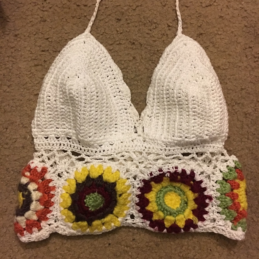 Festival Macrame Knit flower crop top