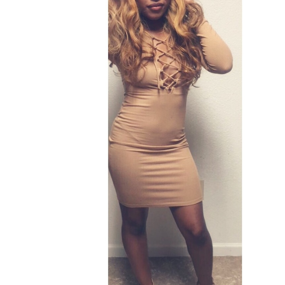 Tan lace up dress