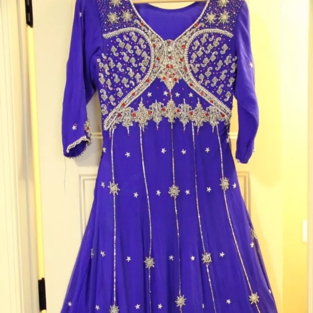 blue embroided hand work designer wear