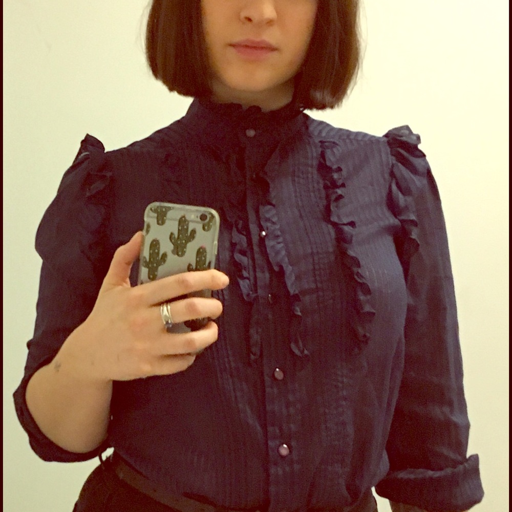 vintage stripe victorian ruffle buttondown