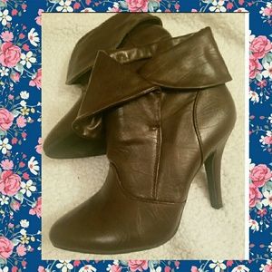 Brown Faux Leather Stiletto Ankle Booties