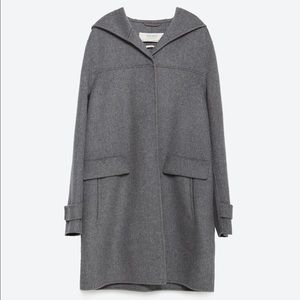 ZARA Gray Hooded Wool Coat