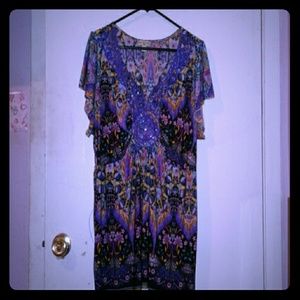 Floral print shirt with purple sequins