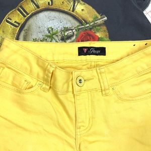 Vintage Guess Yellow Denim Shorts Size 26 High Waist 5-Pocket Y2K