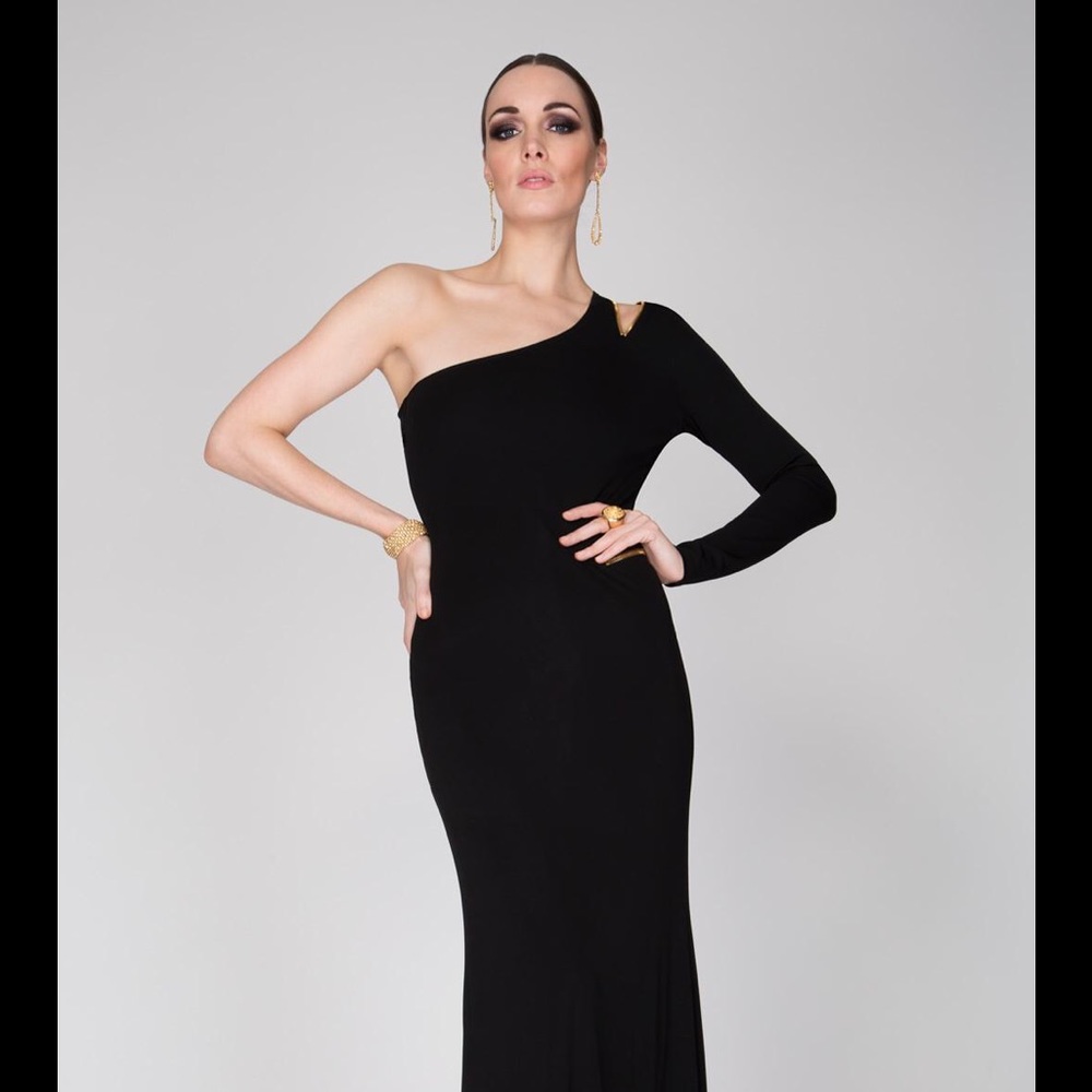 ABS Allen Schwartz Asymmetrical Zip Trim Gown