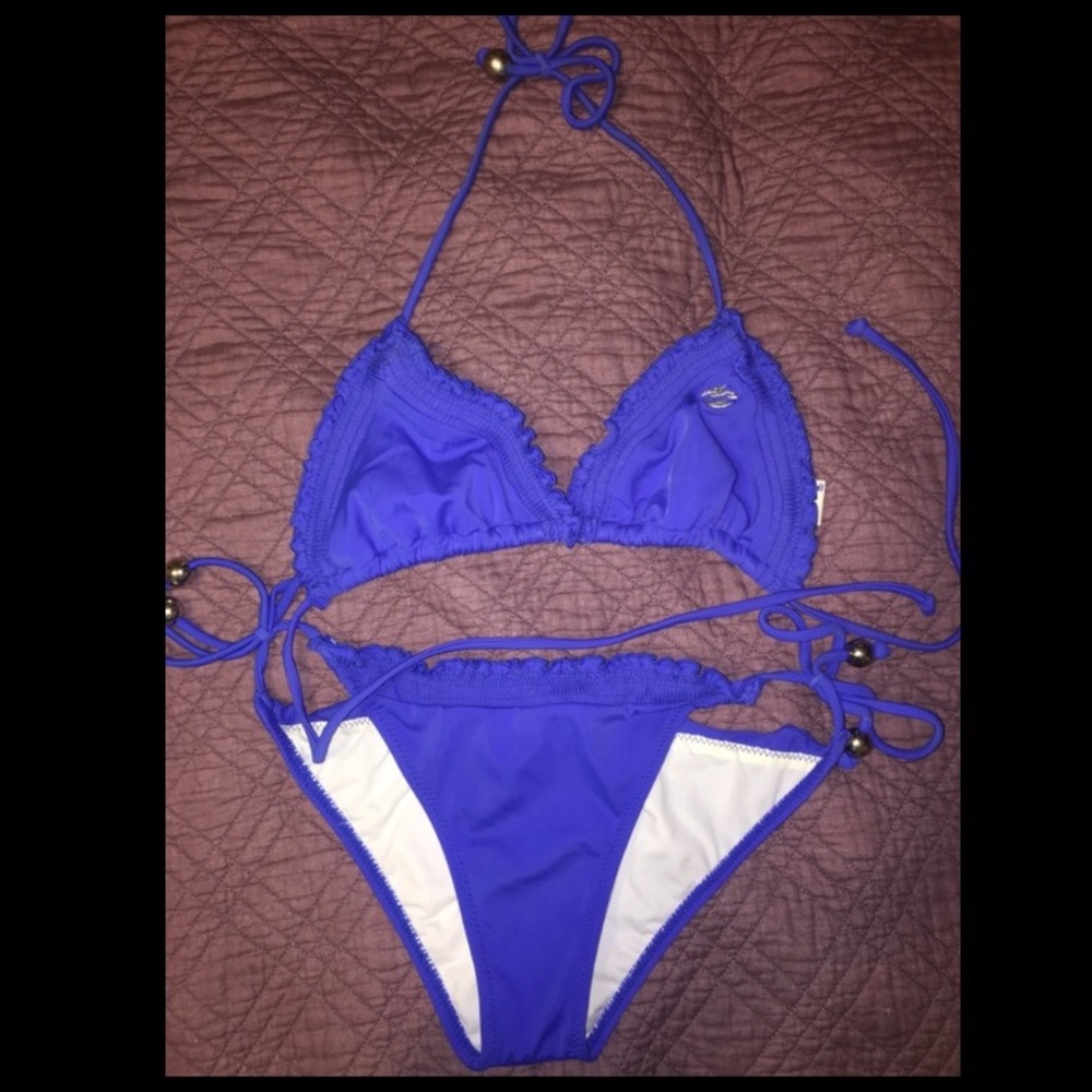 Billabong royal blue ruffle triangle swim suit