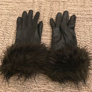 Black Leather Faux Fur Cuff Gloves