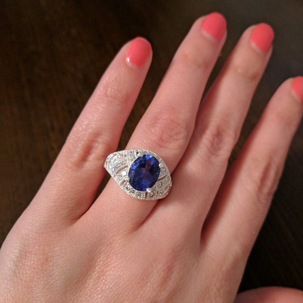 Lab Treated Blue Sapphire Ring in 14K White Gold