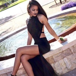 Sexy halter black long 2017 prom dress