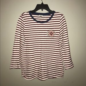 J. Crew Burgundy Striped Appliqué tee