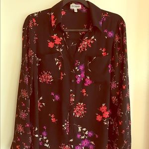 Express Portofino Shirt Black Floral Pattern