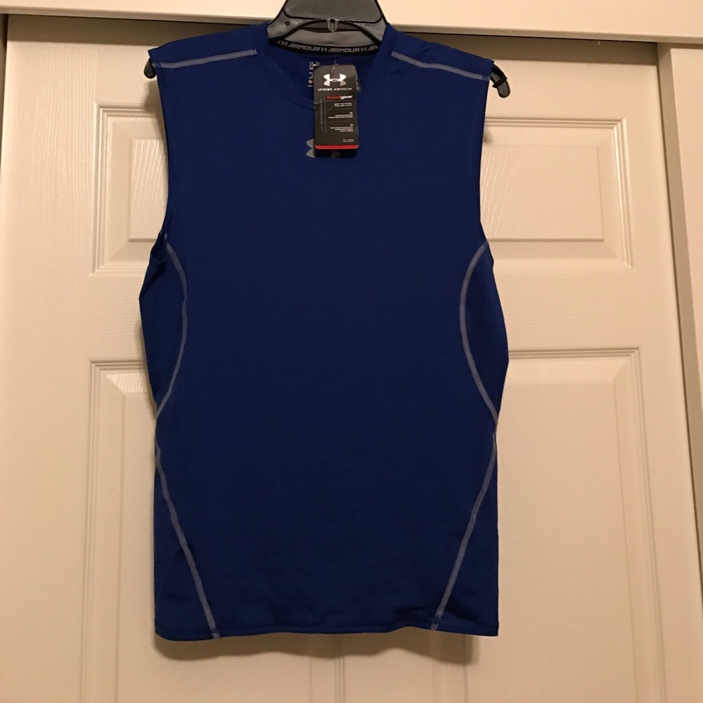 NWT Under Armour Sleeveless blue heat gear, Large