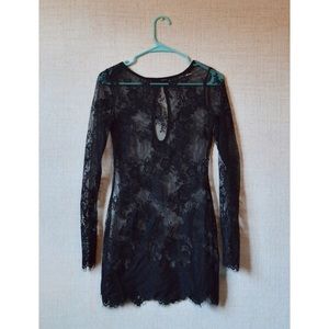 Urban Outfitters Black Lace Long Sleeve Slip