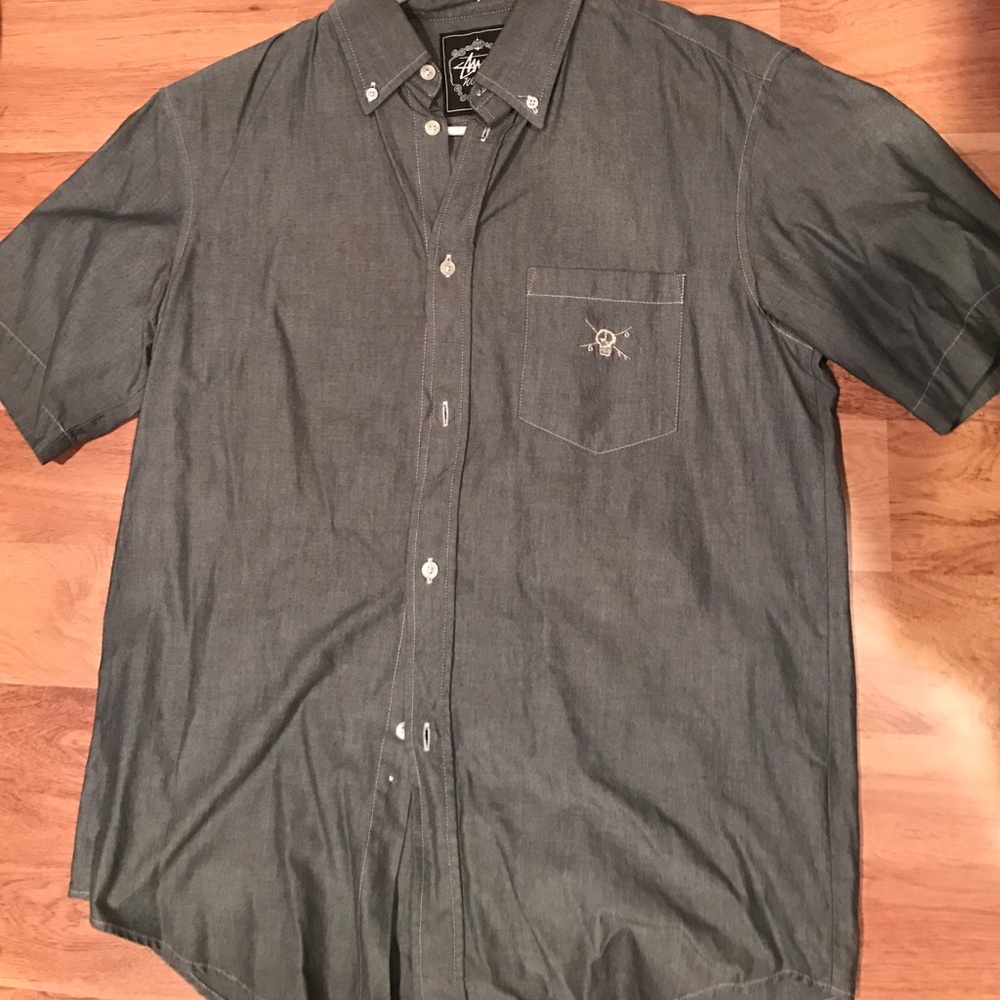 Mens gray Stussy short sleeve button up