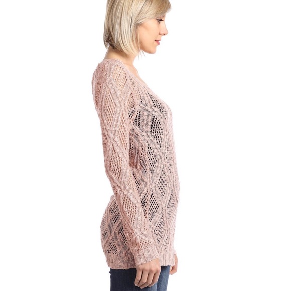 Blush Peach Loose Open Knit Long Sleeve Top L - Picture 2 of 5