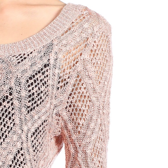 Blush Peach Loose Open Knit Long Sleeve Top L - Picture 3 of 5