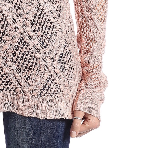 Blush Peach Loose Open Knit Long Sleeve Top L - Picture 4 of 5