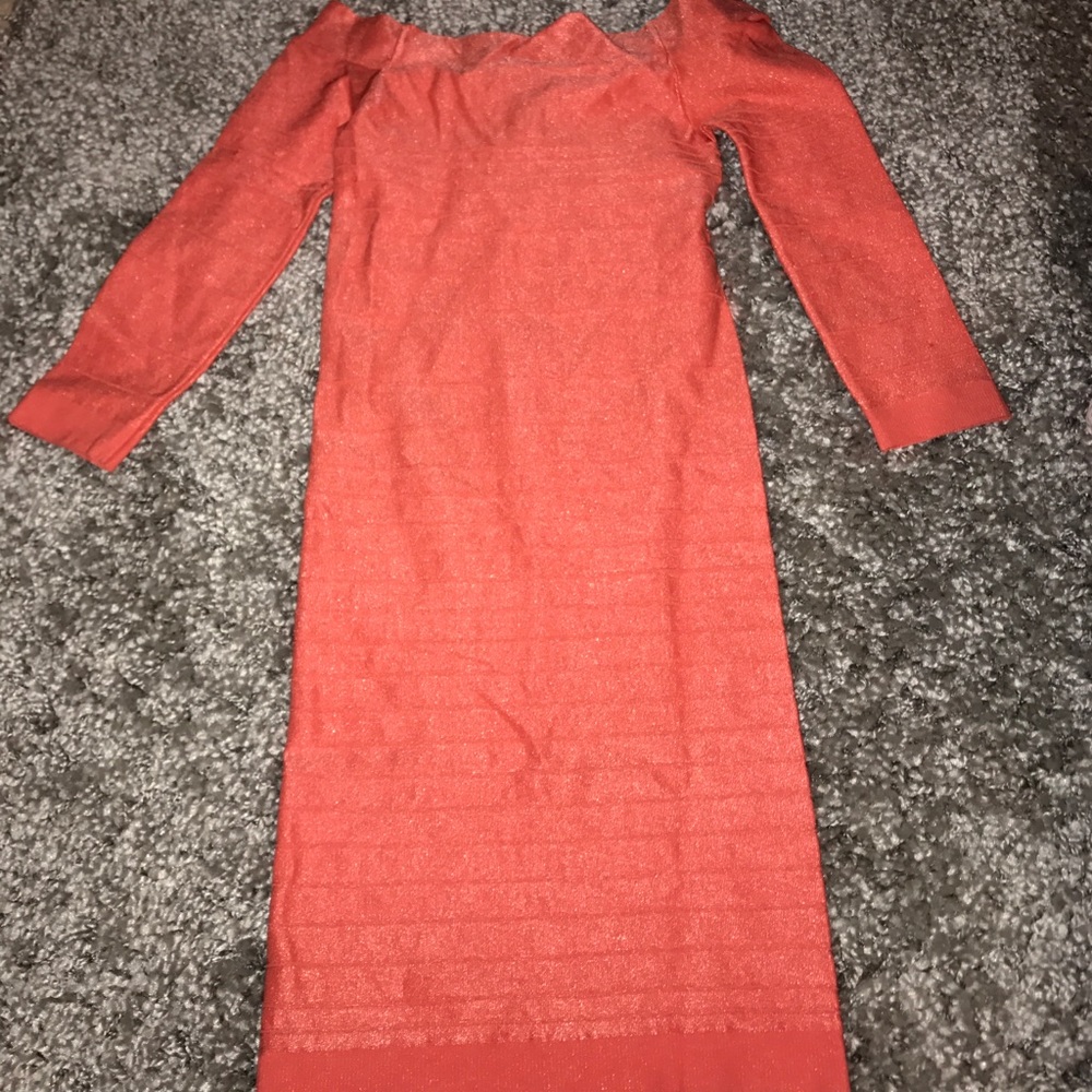 Off the shoulder orange tight dress!