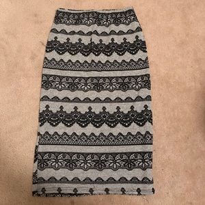 Long, black and grey pencil skirt