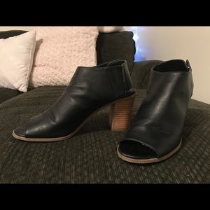 Black Leather Peep-toe Booties