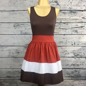 Blue Impus Brown & Burnt Orange Striped Sun Dress