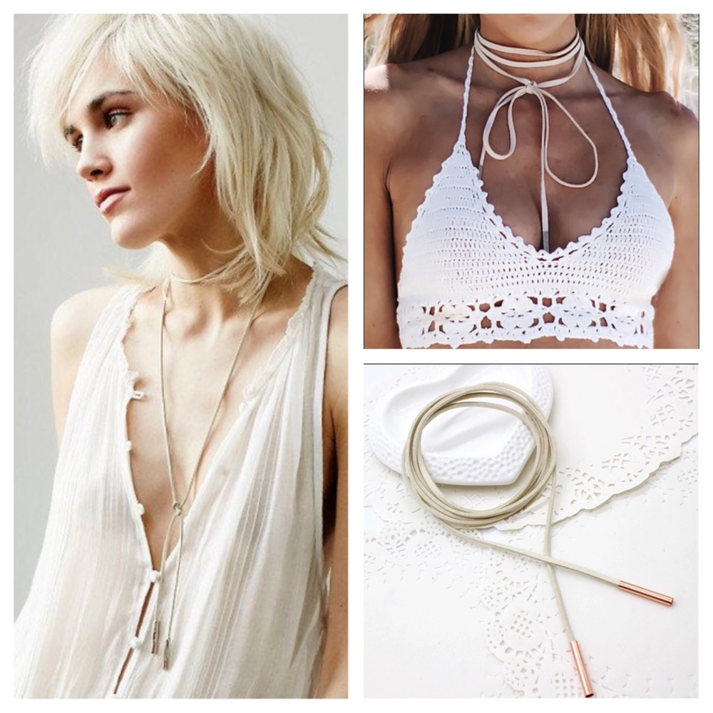 Creamy white and rose gold tie choker necklace