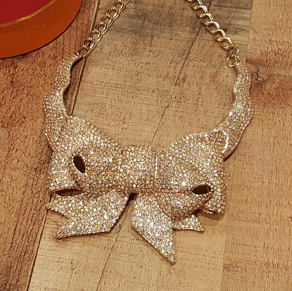 Kate Spade All Wrapped Up Pave Bow Collar Necklace