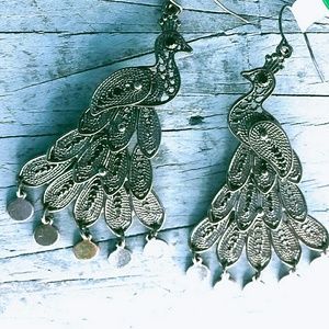 Peacock Chandelier Earrings NWOT